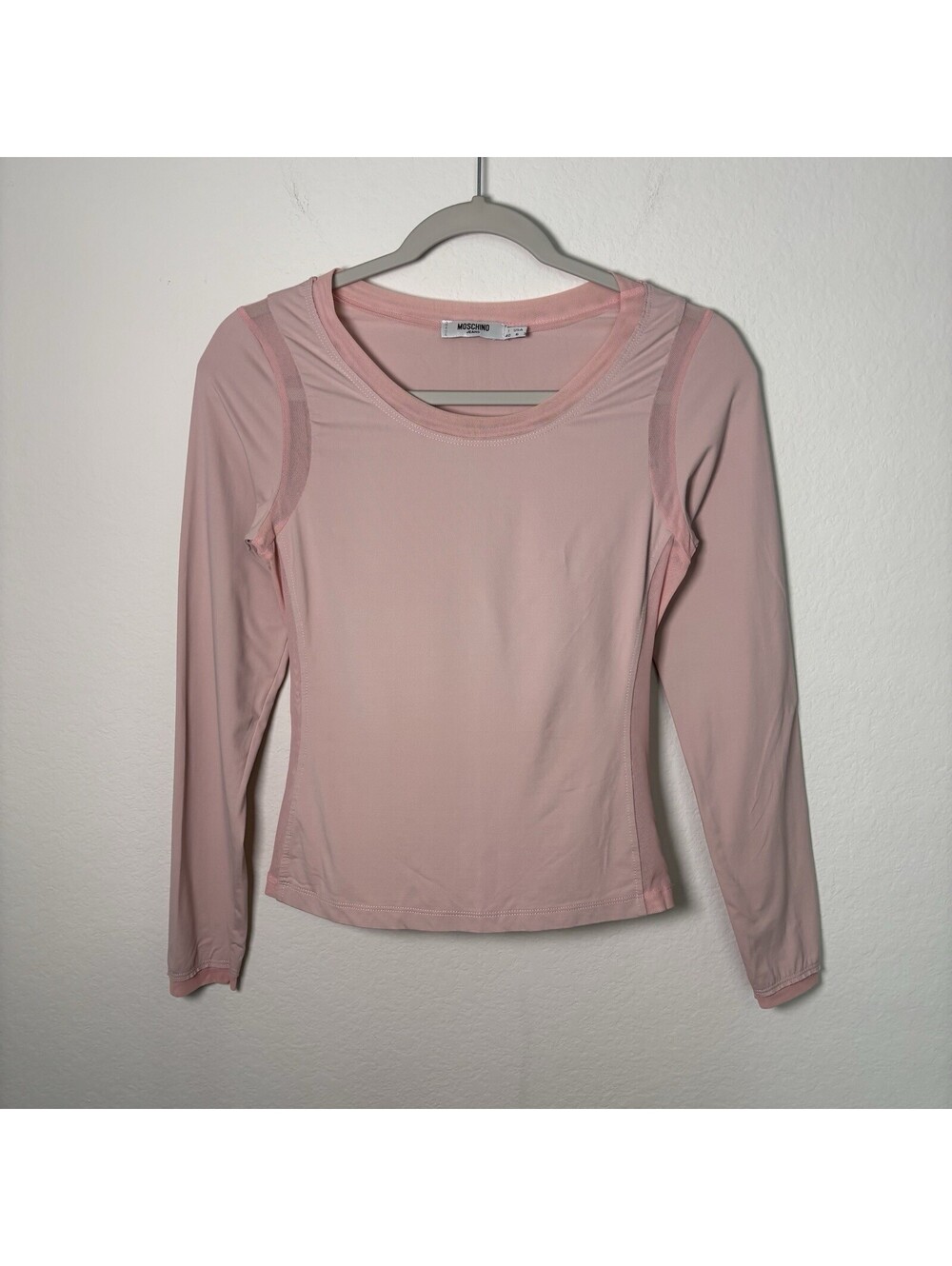 Moschino Jeans Long Sleeve Shirt Mesh Light Pink Women’s Size 6 Y2K 2000s EUC